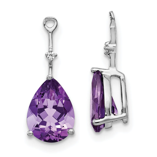 Natural Diamond & Pear Shaped Amethyst Drop Earring Jackets in 14K White Gold