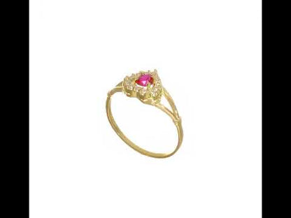 10K Yellow Gold Red and White CZ Heart Ring