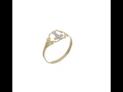 10K Yellow Gold & Rhodium Polished Cross Ring