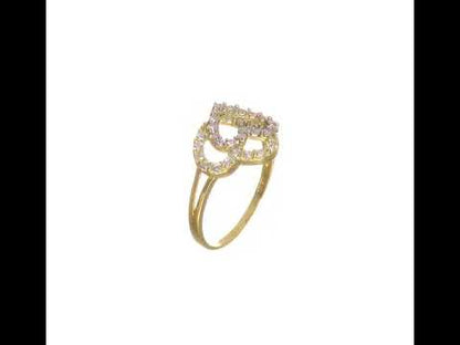 10K Yellow Gold w/Rhodium Double Heart CZ Ring