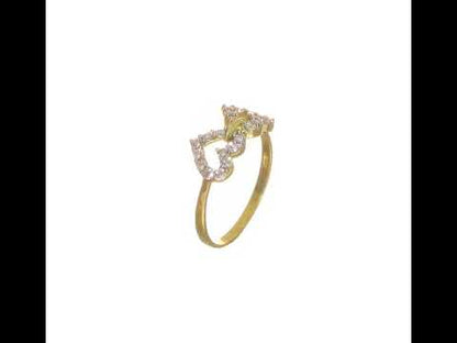 10K Yellow Gold Double Heart CZ Ring