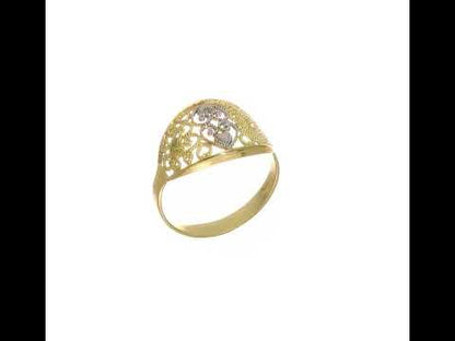 10K Yellow Gold w/Rhodium Filigree Heart Ring