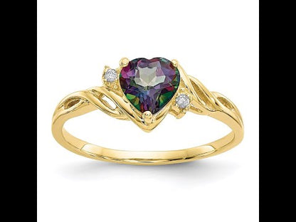 10K Yellow Gold Heart Mystic Fire Topaz & .01ct Real Diamond Ring