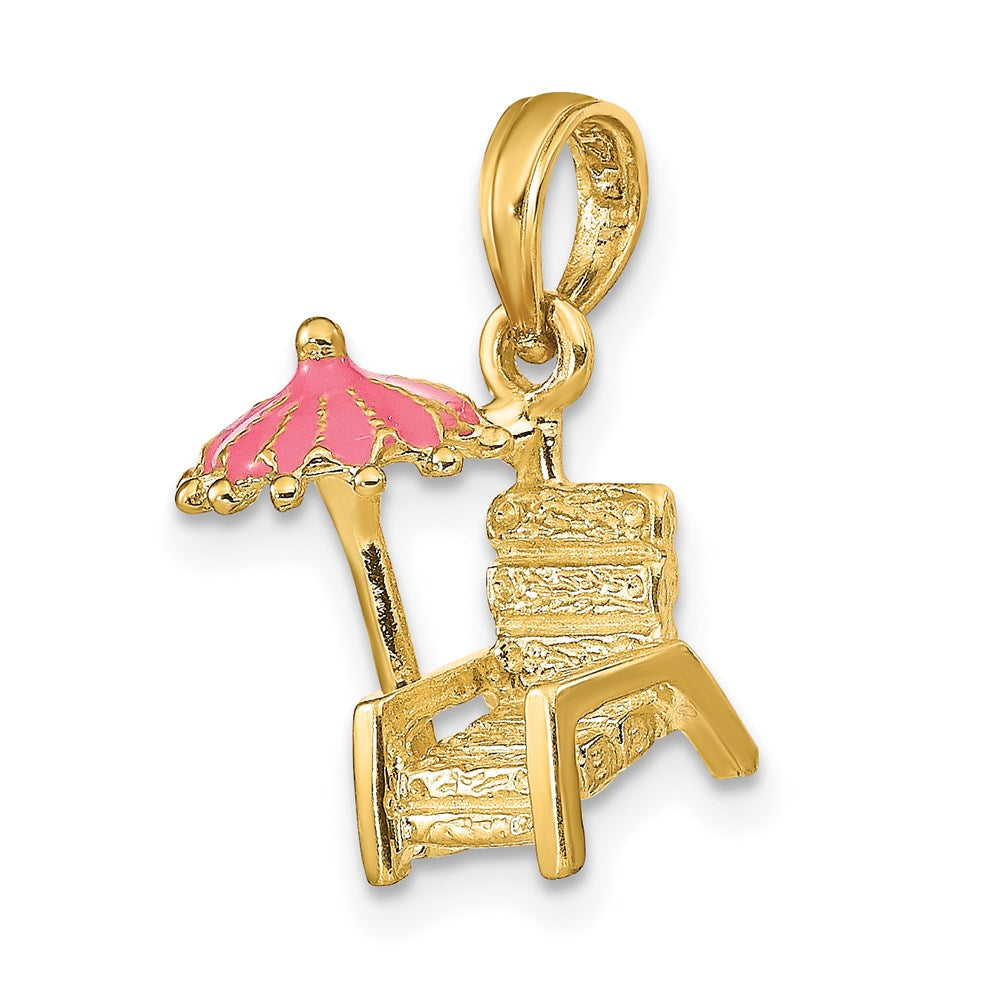 14k Yellow Gold 3-D Pink Enamel Beach Chair and Umbrella Charm