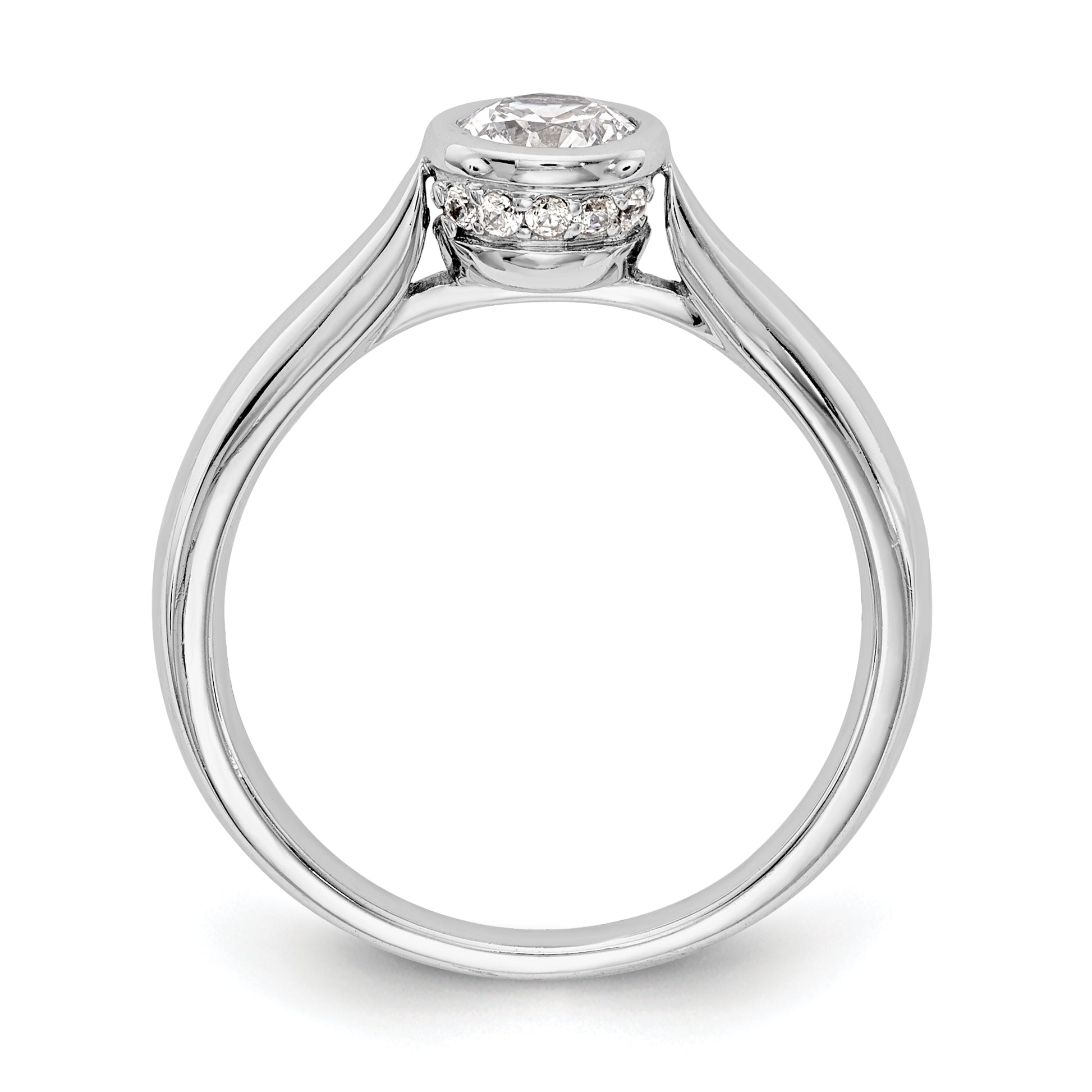 14k White Gold Round Bezel Set Simulated Diamond Engagement Ring