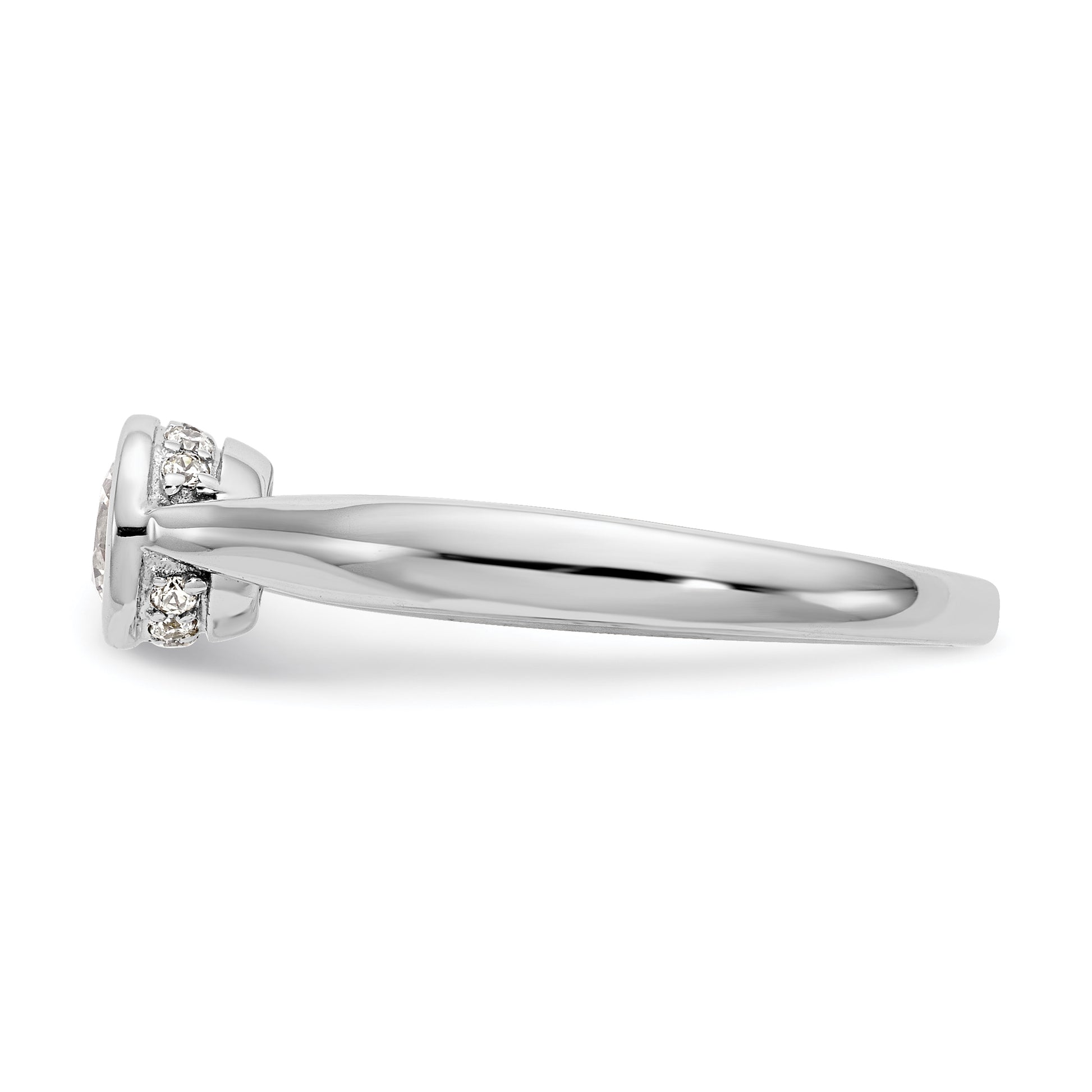 14k White Gold Round Bezel Set Simulated Diamond Engagement Ring