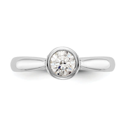 14k White Gold Round Bezel Set Simulated Diamond Engagement Ring