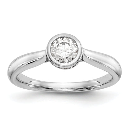 14k White Gold Round Bezel Set Simulated Diamond Engagement Ring