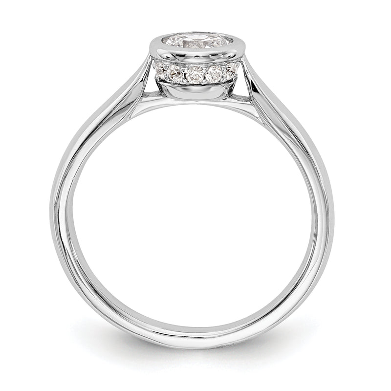 14k White Gold Round Bezel Set Simulated Diamond Engagement Ring