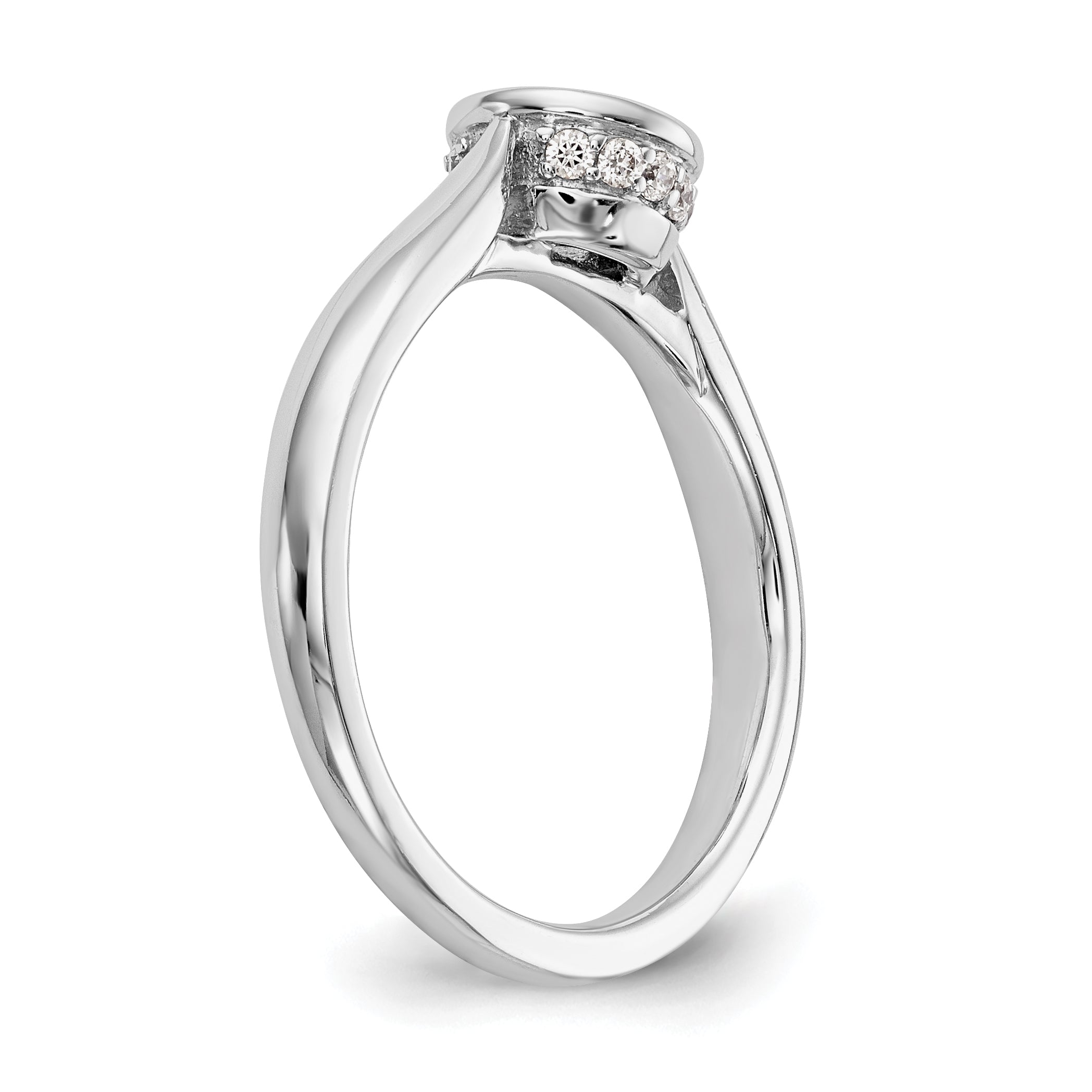 14k White Gold Round Bezel Set Simulated Diamond Engagement Ring