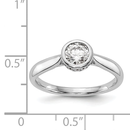 14k White Gold Round Bezel Set Simulated Diamond Engagement Ring