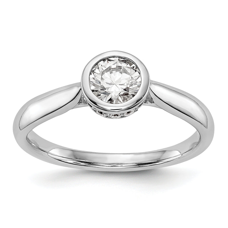 14k White Gold Round Bezel Set Simulated Diamond Engagement Ring