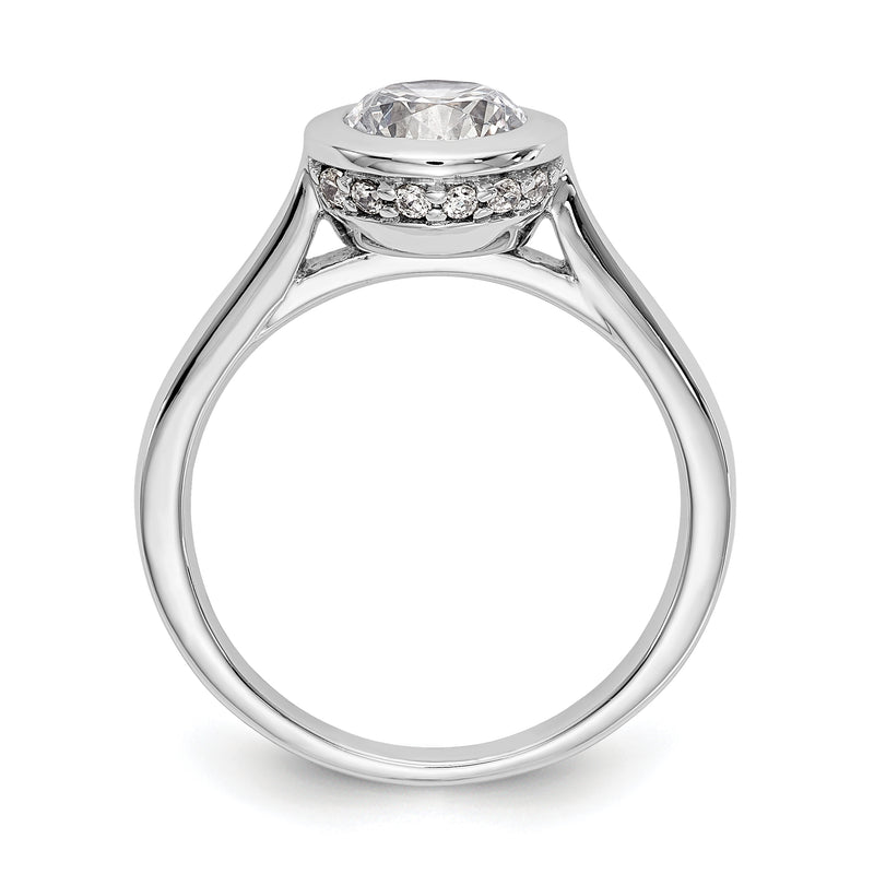 14k White Gold Round Bezel Set Simulated Diamond Engagement Ring