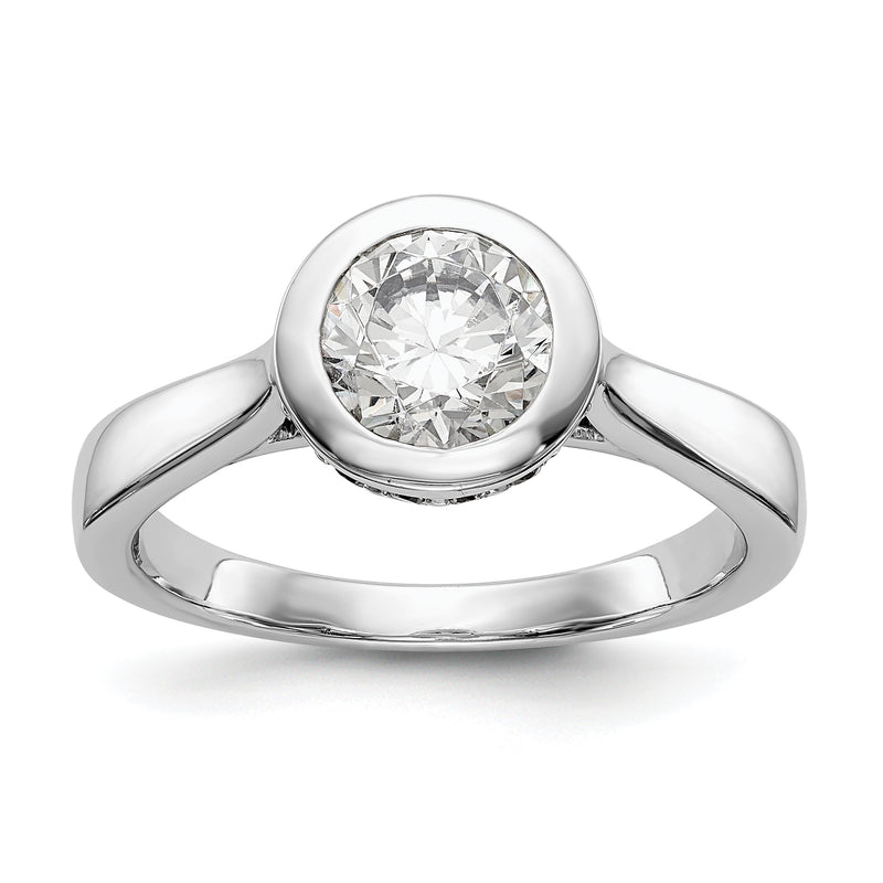 14k White Gold Round Bezel Set Simulated Diamond Engagement Ring