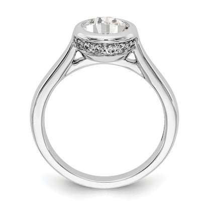 14k White Gold Round Bezel Set Simulated Diamond Engagement Ring