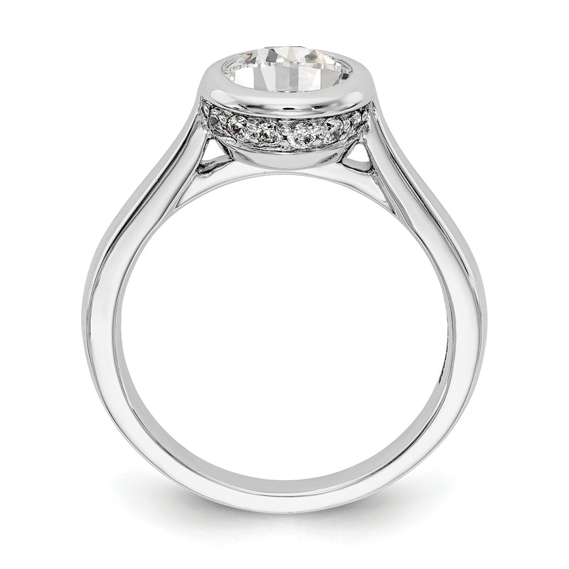 14k White Gold Round Bezel Set Simulated Diamond Engagement Ring