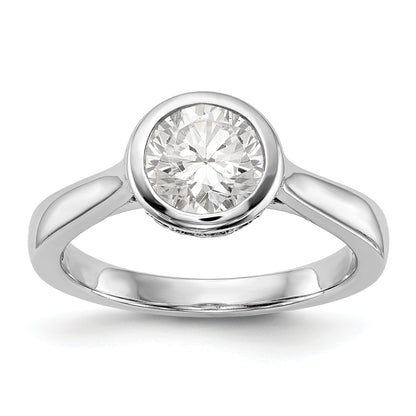 14k White Gold Round Bezel Set Simulated Diamond Engagement Ring