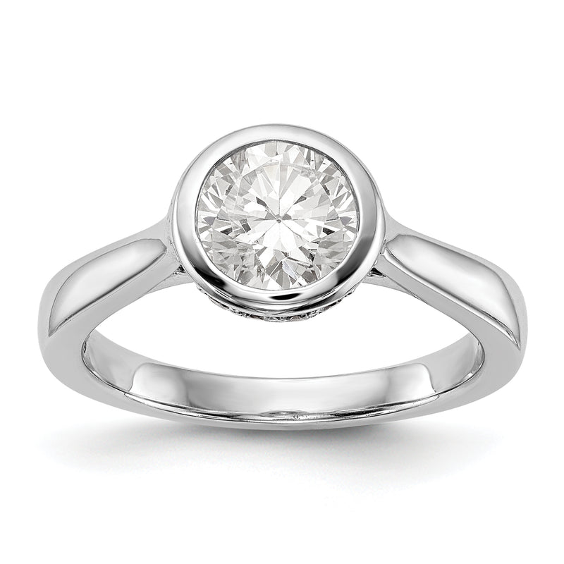 14k White Gold Round Bezel Set Simulated Diamond Engagement Ring