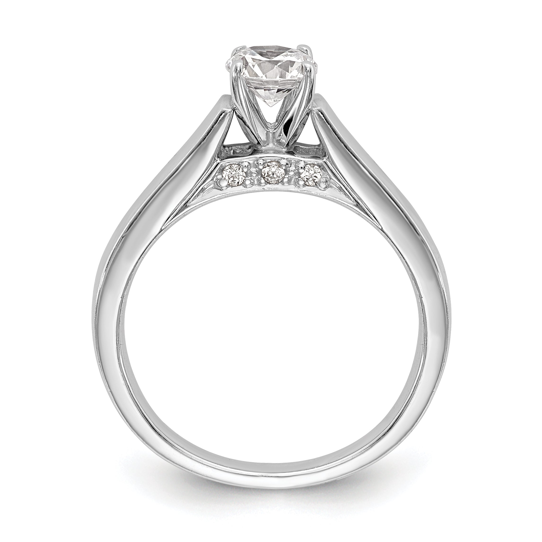 14K White Gold Peg Set Simulated Diamond Engagement Ring