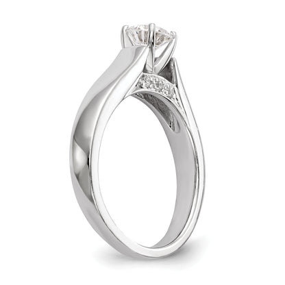 14K White Gold Peg Set Simulated Diamond Engagement Ring
