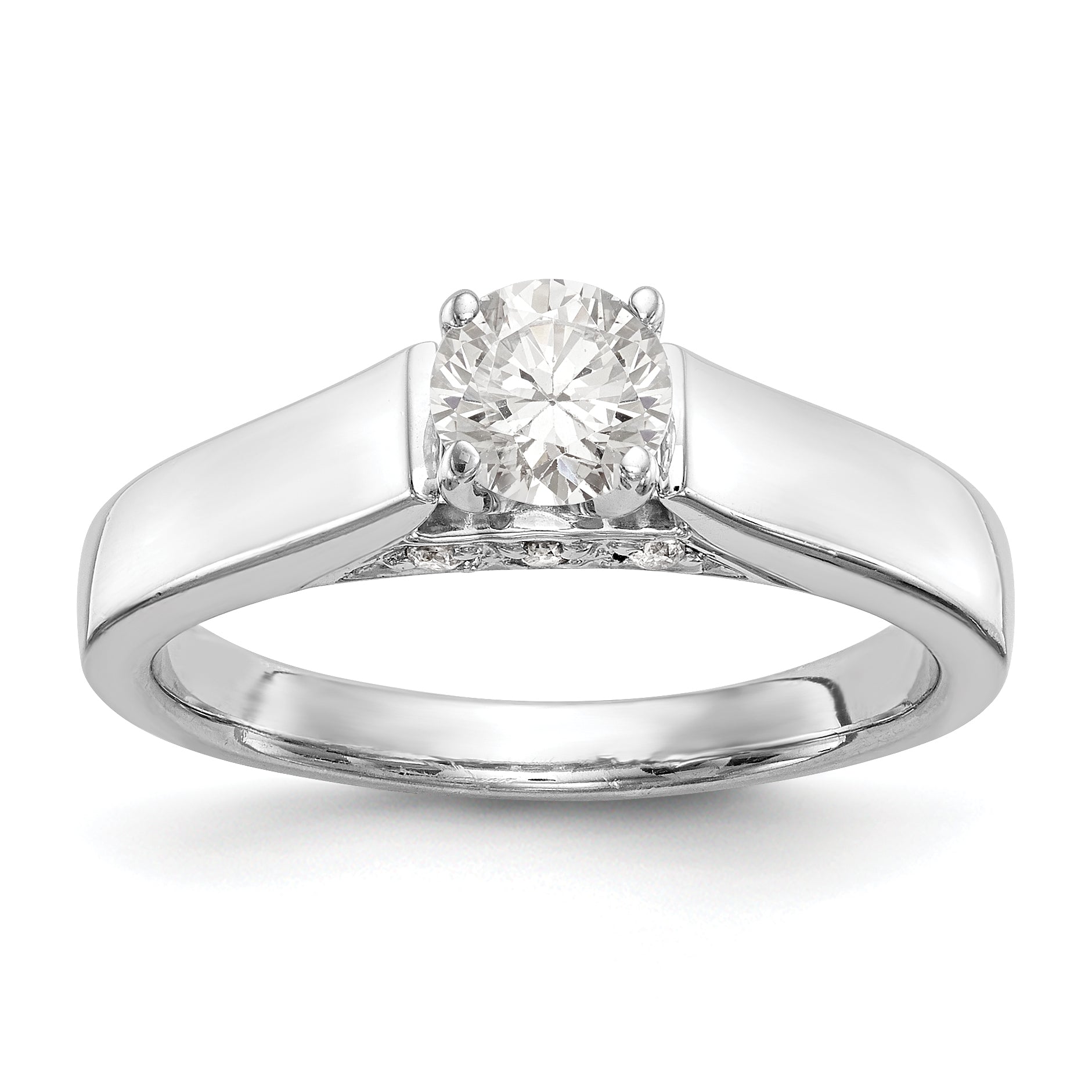 14K White Gold Peg Set Simulated Diamond Engagement Ring