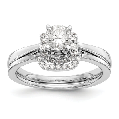 14K White Gold Peg Set Simulated Diamond Engagement Ring