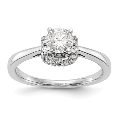 14K White Gold Peg Set Simulated Diamond Engagement Ring