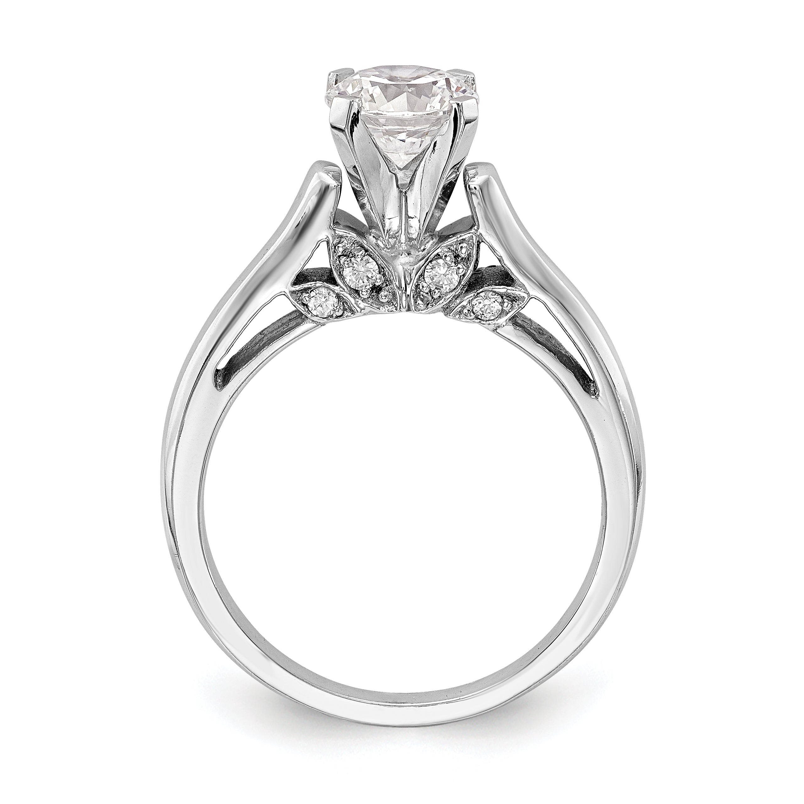 14k White Gold Peg Set Simulated Diamond Engagement Ring