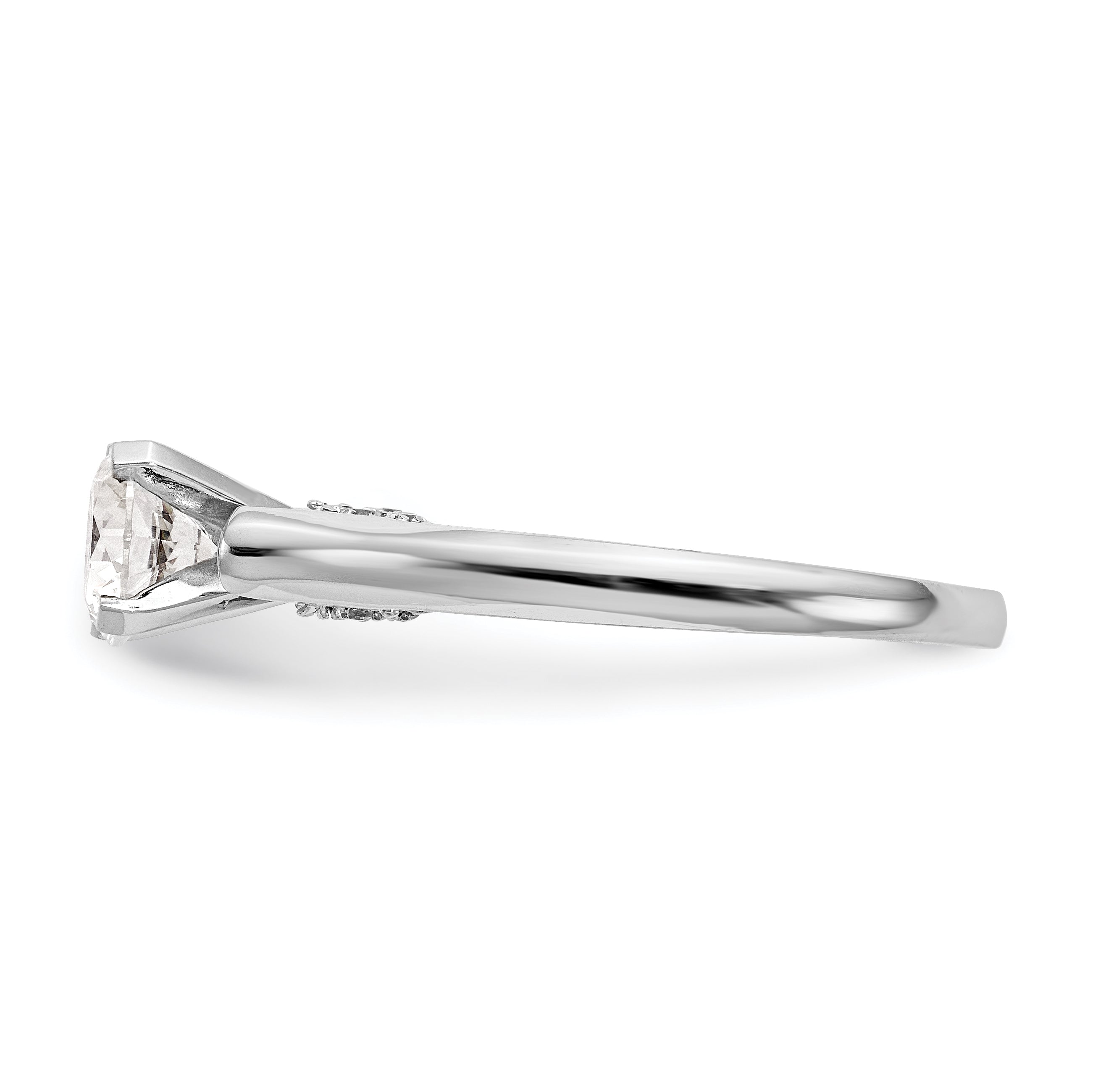 14k White Gold Peg Set Simulated Diamond Engagement Ring