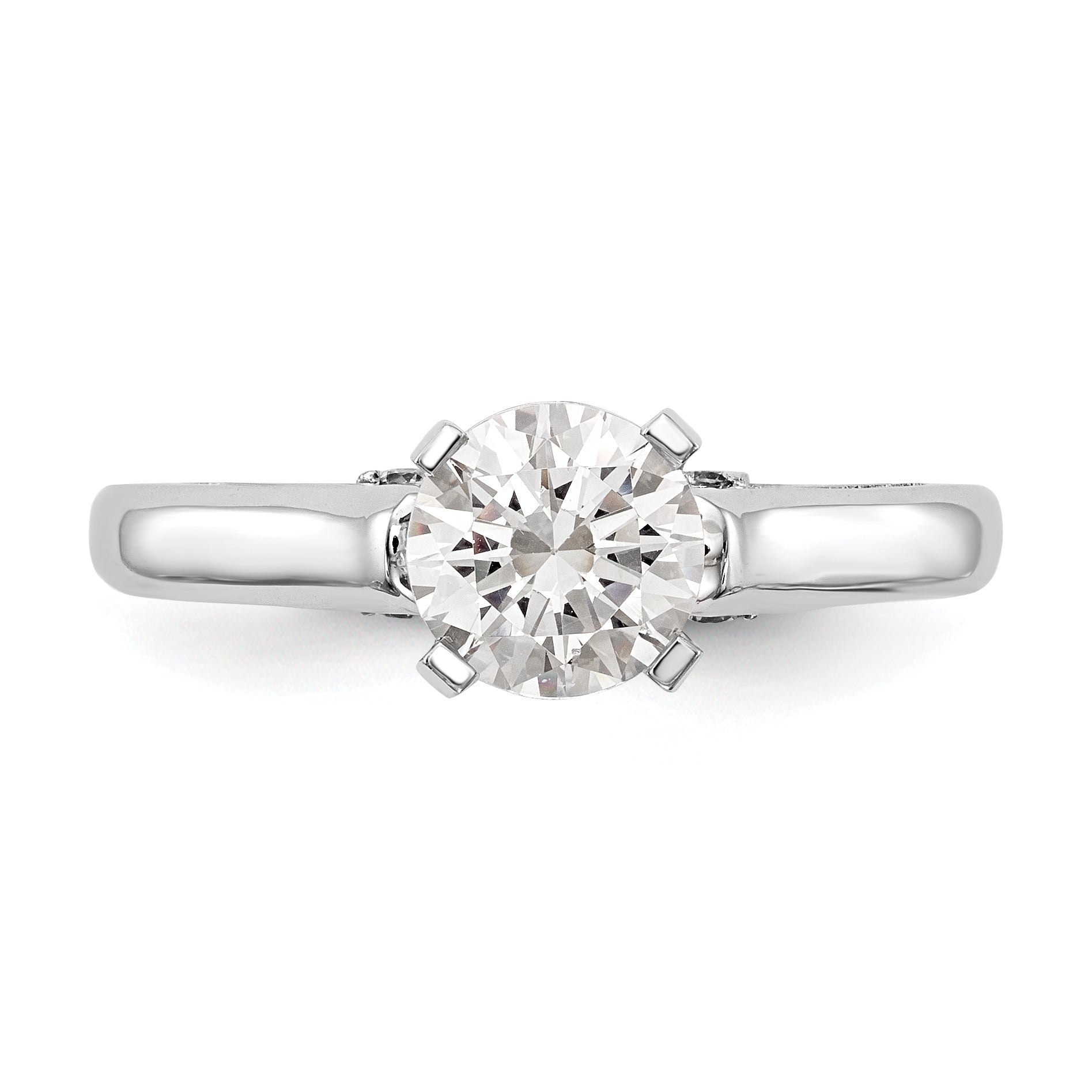 14k White Gold Peg Set Simulated Diamond Engagement Ring