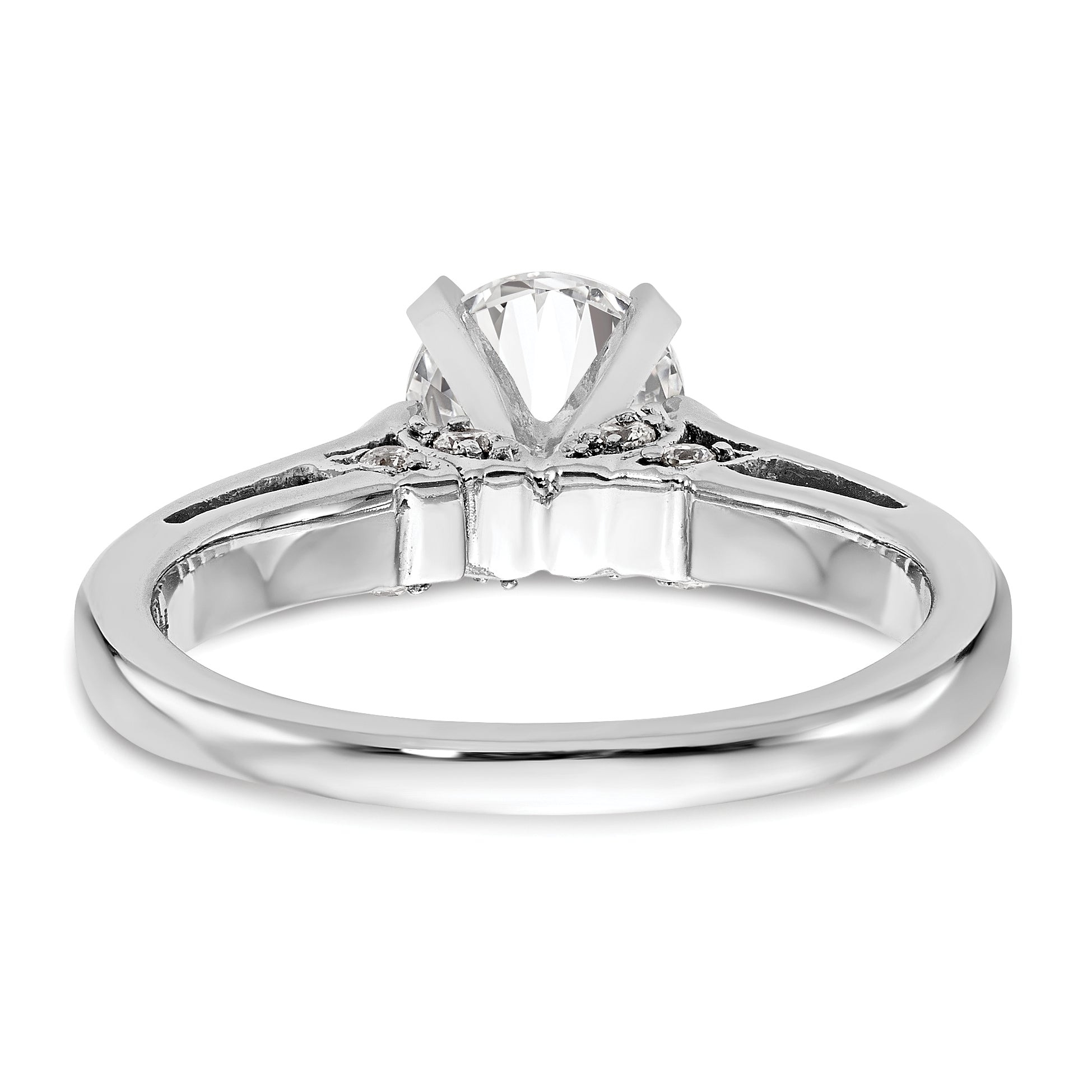 14k White Gold Peg Set Simulated Diamond Engagement Ring
