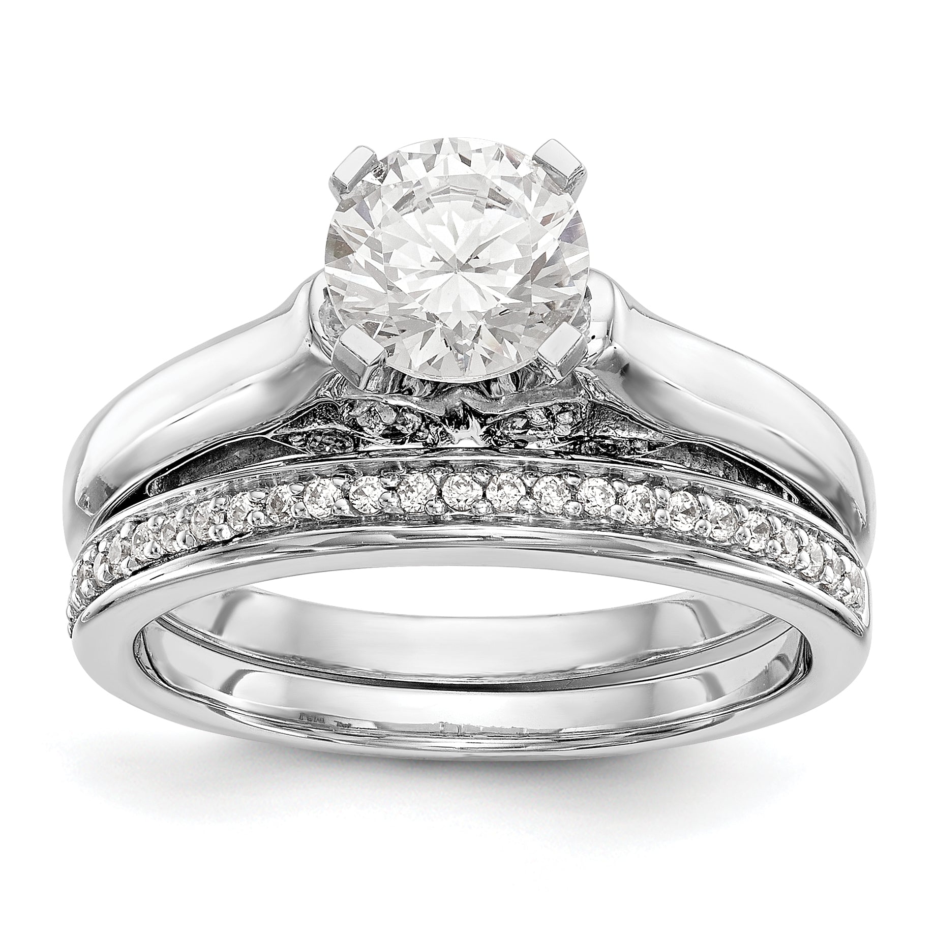 14k White Gold Peg Set Simulated Diamond Engagement Ring