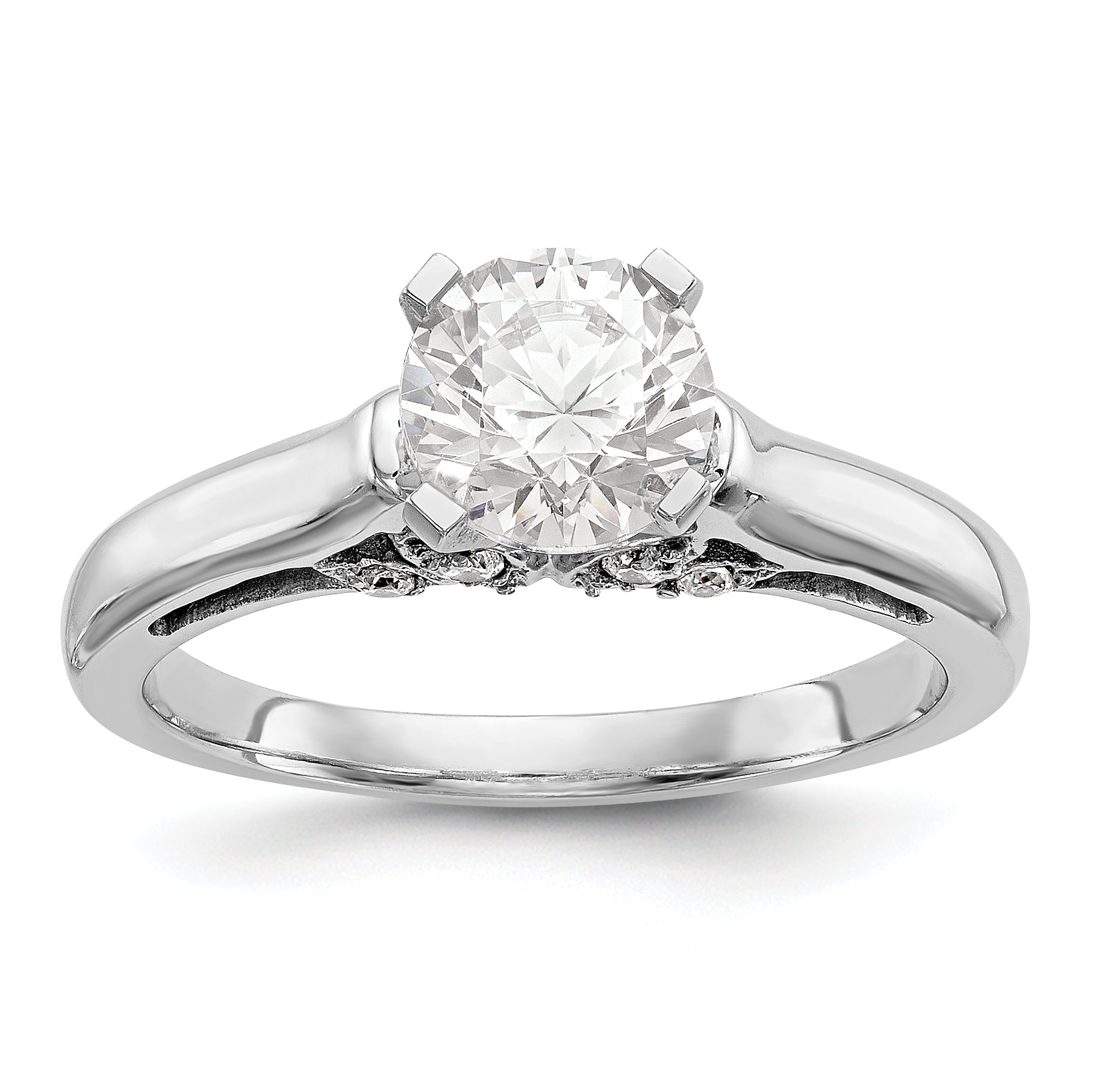 14k White Gold Peg Set Simulated Diamond Engagement Ring