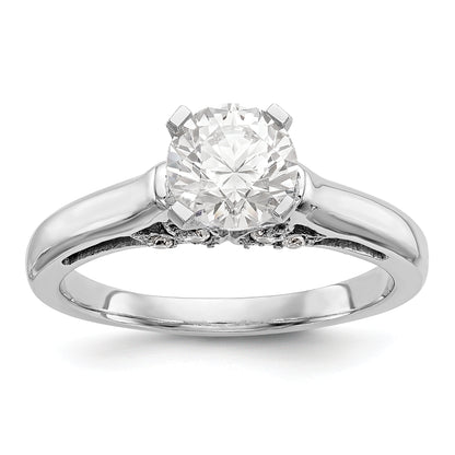 14k White Gold Peg Set Simulated Diamond Engagement Ring