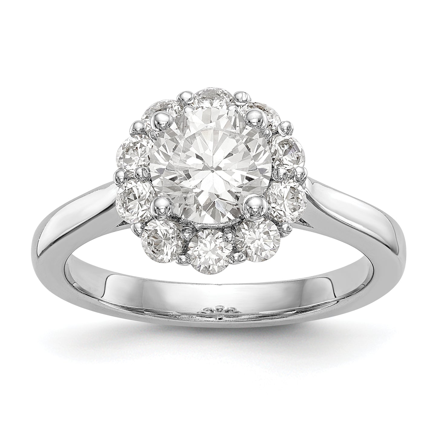 14k White Gold Round Halo Simulated Diamond  Engagement Ring