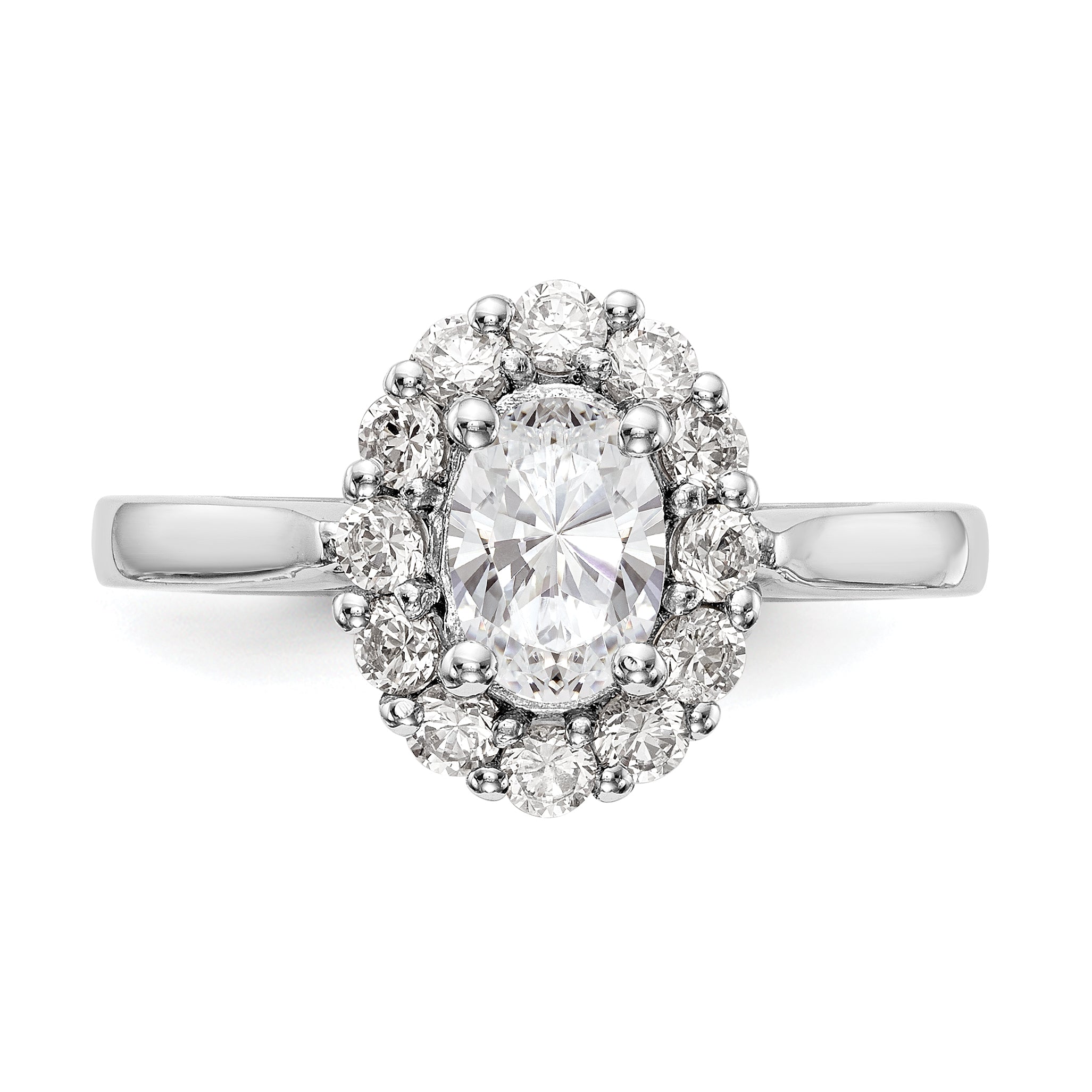 14k White Gold Oval Halo Engagement Simulated Diamond Ring