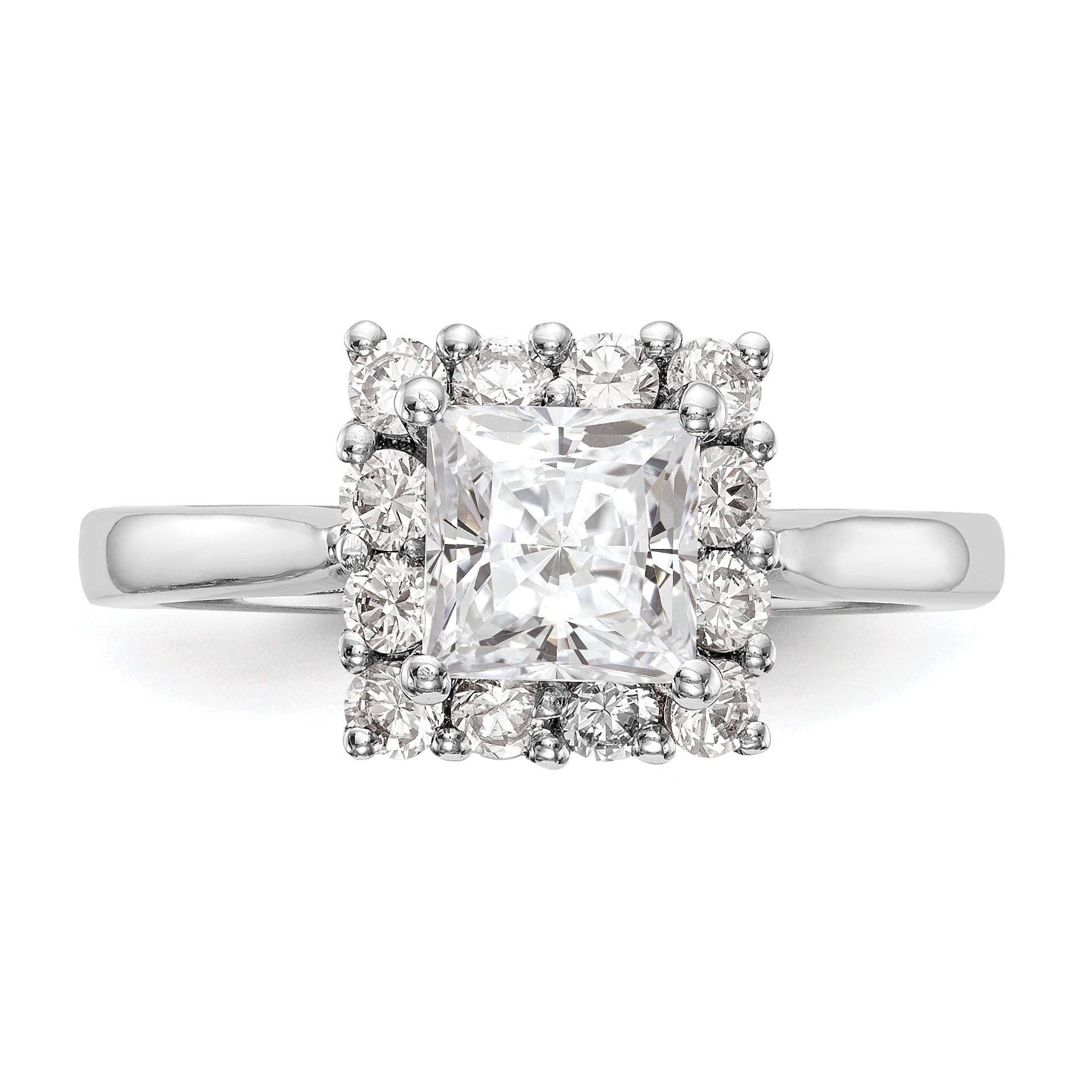 14k White Gold Princess Halo Engagement Simulated Diamond Ring