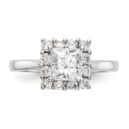 14k White Gold Princess Halo Engagement Simulated Diamond Ring