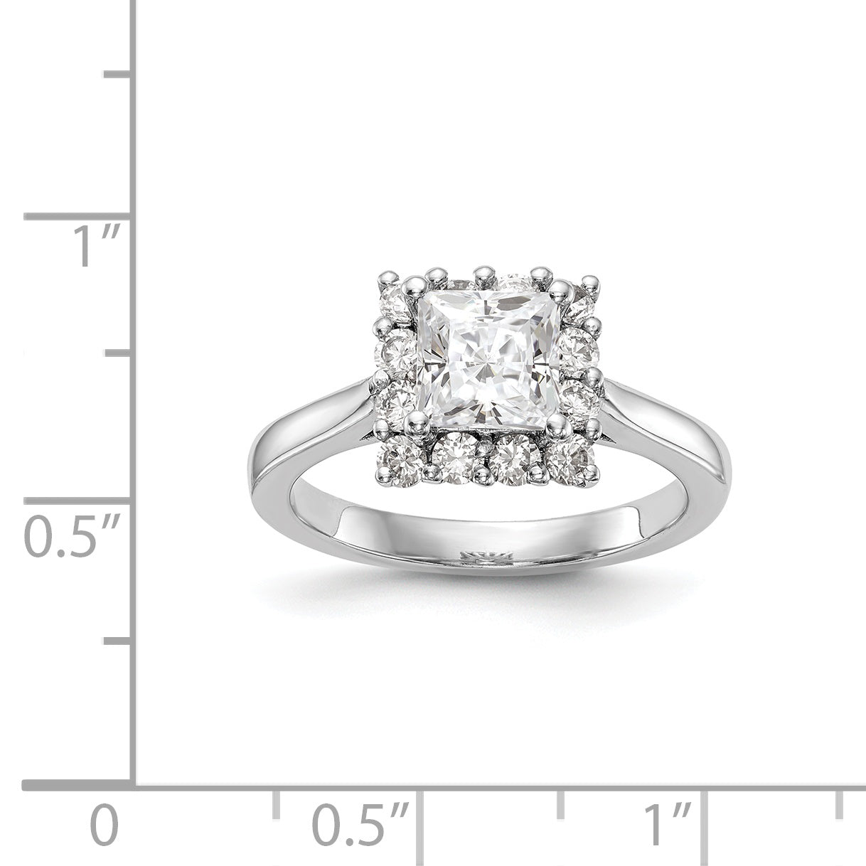 14k White Gold Princess Halo Engagement Simulated Diamond Ring