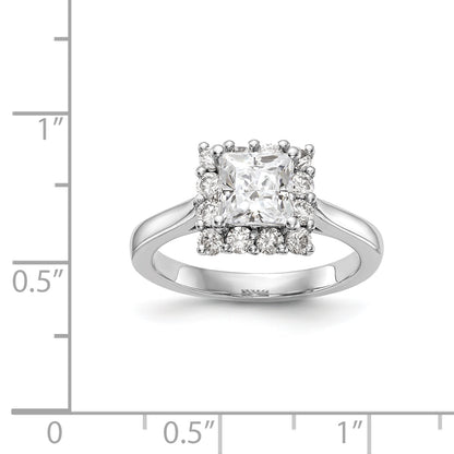14k White Gold Princess Halo Engagement Simulated Diamond Ring