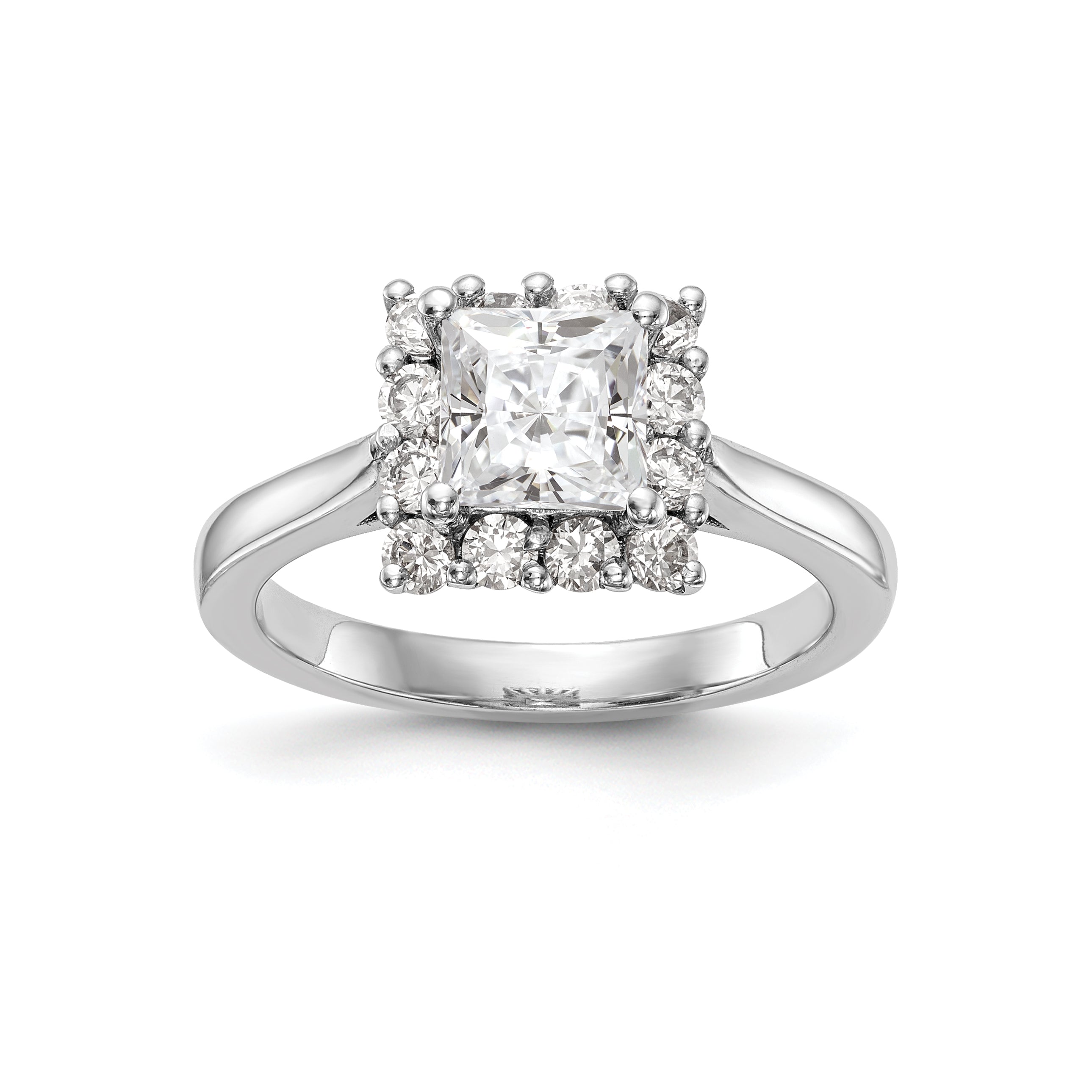 14k White Gold Princess Halo Engagement Simulated Diamond Ring