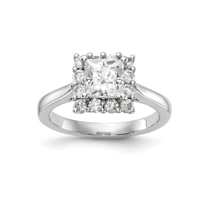 14k White Gold Princess Halo Engagement Simulated Diamond Ring