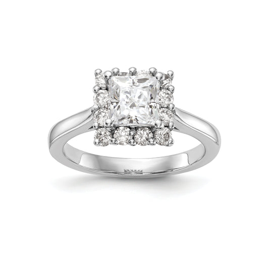 14k White Gold Princess Halo Engagement Simulated Diamond Ring