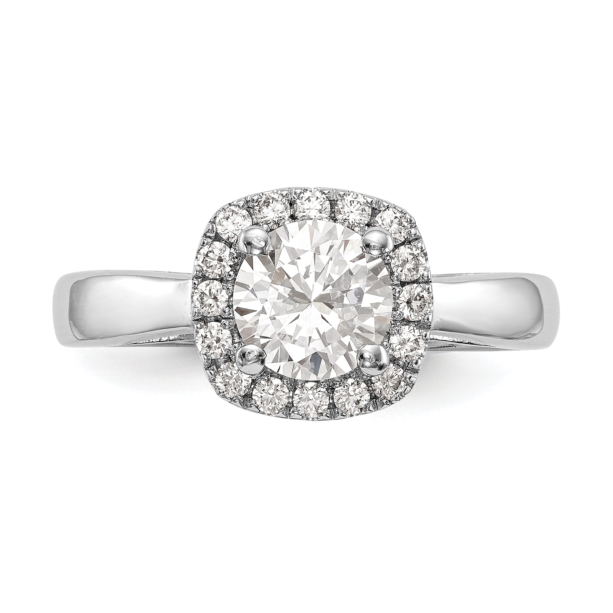 14kWhite Gold Round Halo Simulated Diamond Engagement Ring