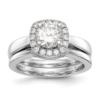 14k White Gold Round Halo Simulated Diamond Engagement Ring