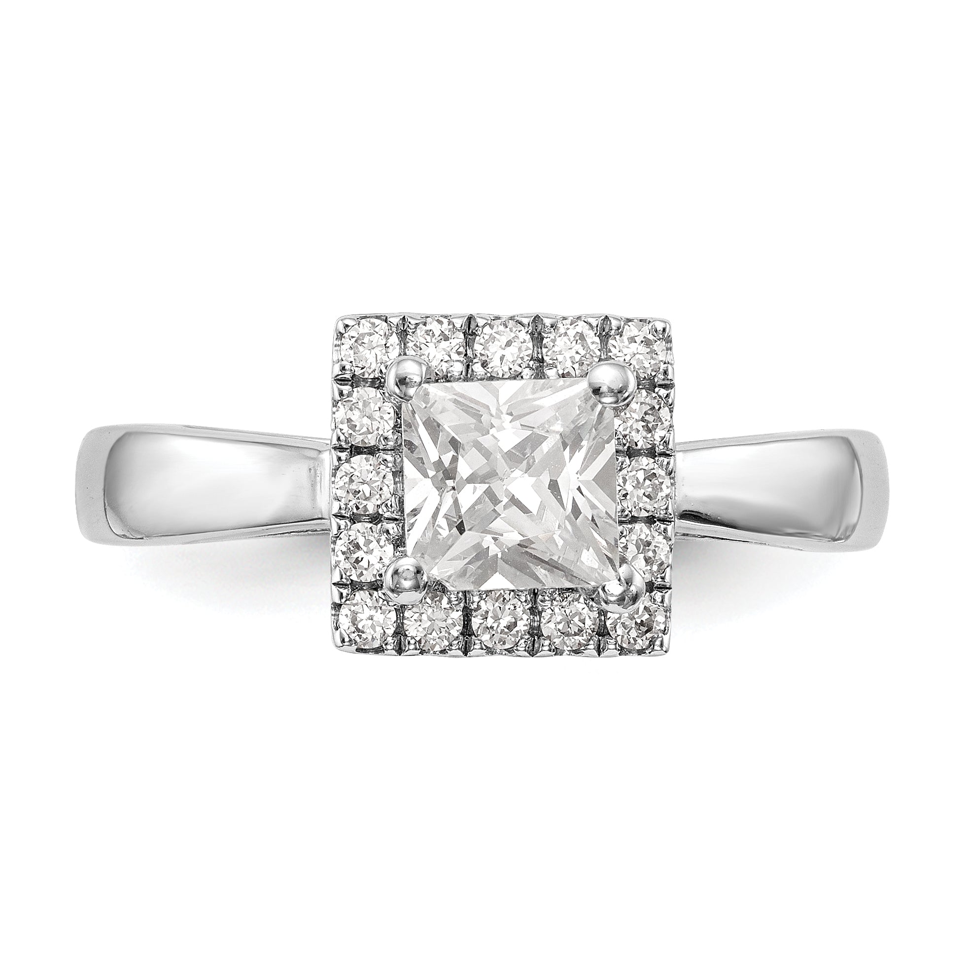 14k White Gold Princess Halo Simulated Diamond Engagement Ring