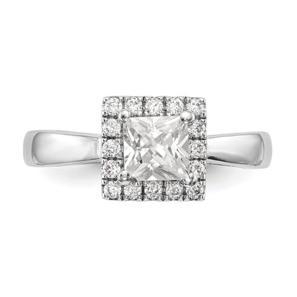 14k White Gold Princess Halo Simulated Diamond Engagement Ring