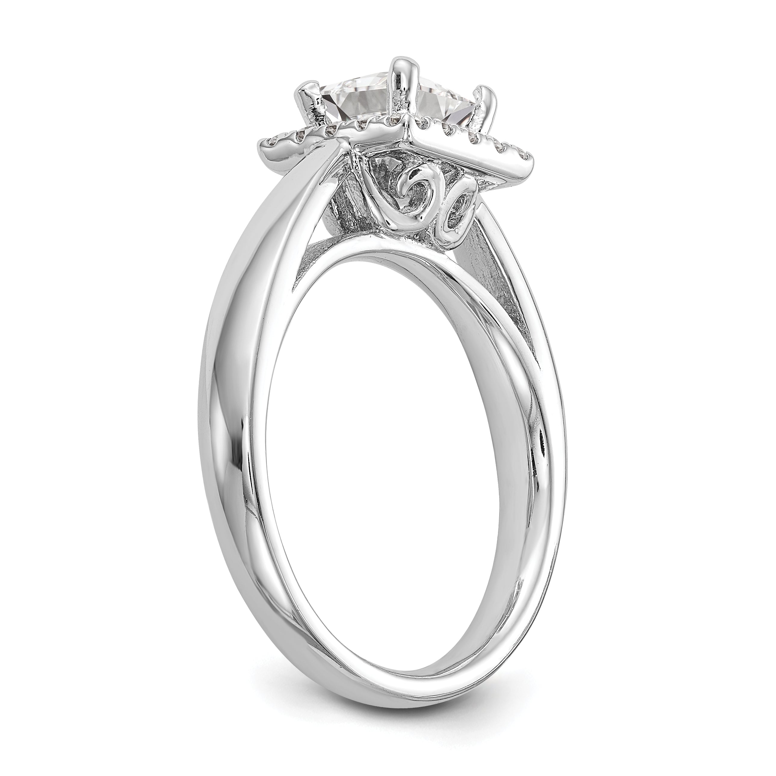 14k White Gold Princess Halo Simulated Diamond Engagement Ring