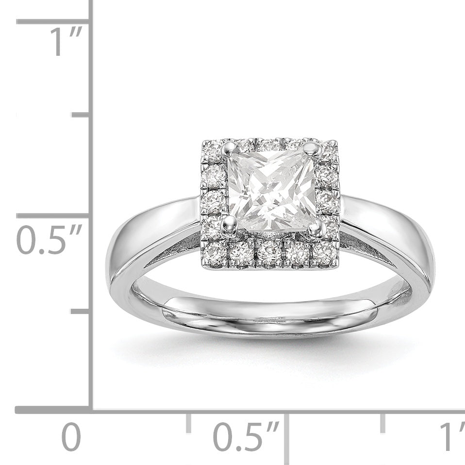 14k White Gold Princess Halo Simulated Diamond Engagement Ring