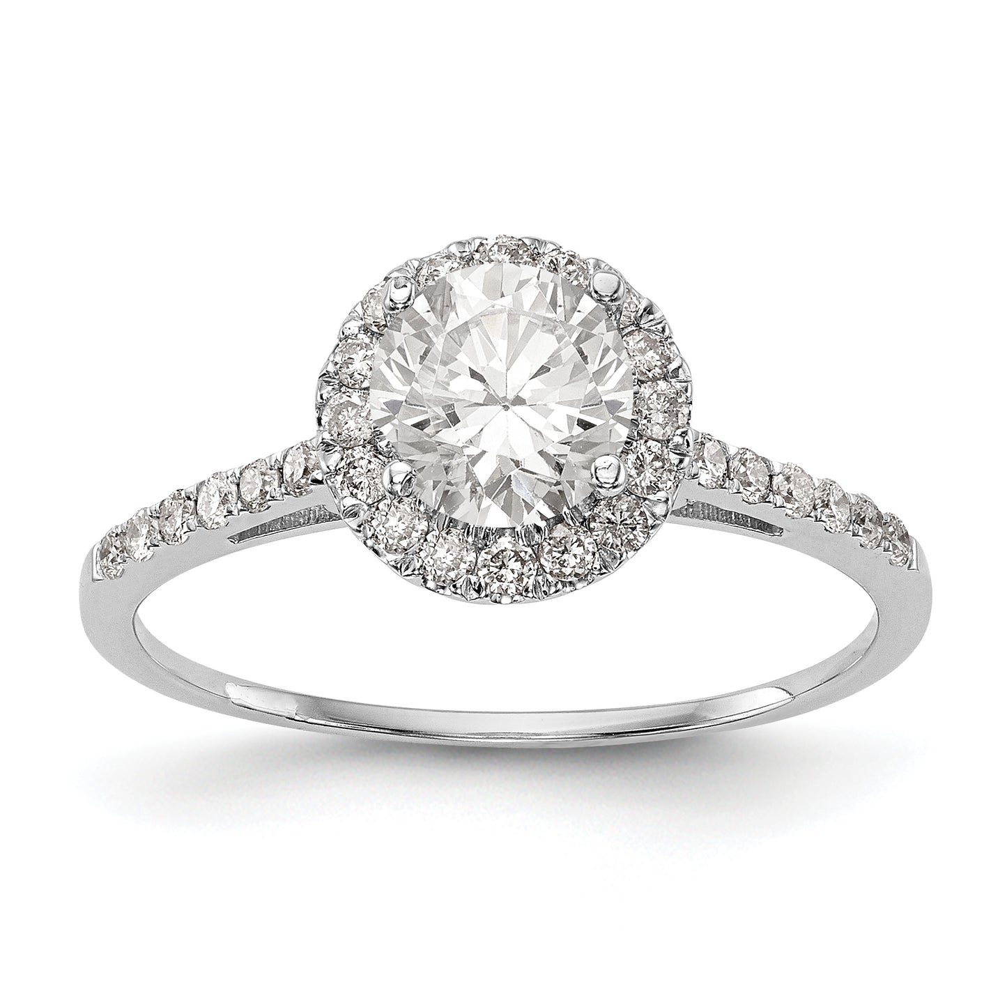 14k White Gold Round Halo Simulated Diamond Engagement Ring
